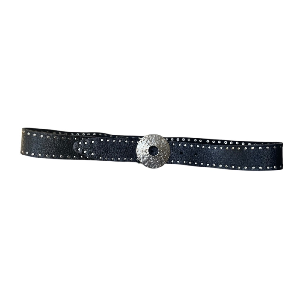 VTG ARTISAN CRAFTED Black Leather Hammered Wheel Double Rivet Leather Belt 32-36 - Picture 6 of 10